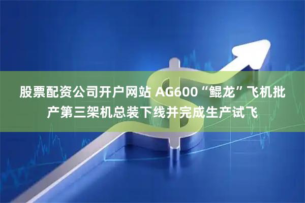股票配资公司开户网站 AG600“鲲龙”飞机批产第三架机总装下线并完成生产试飞